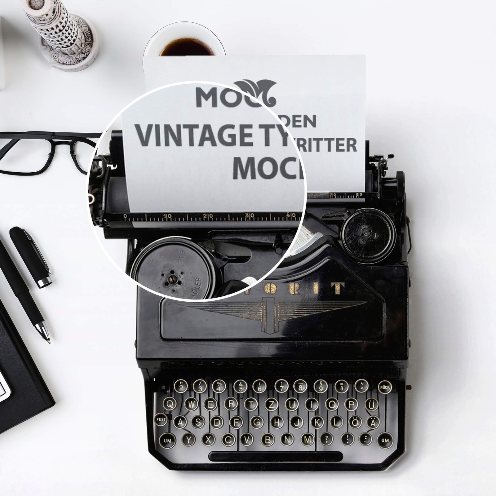 Close Up Of a Free Vintage Typewritter Mockup PSD Template