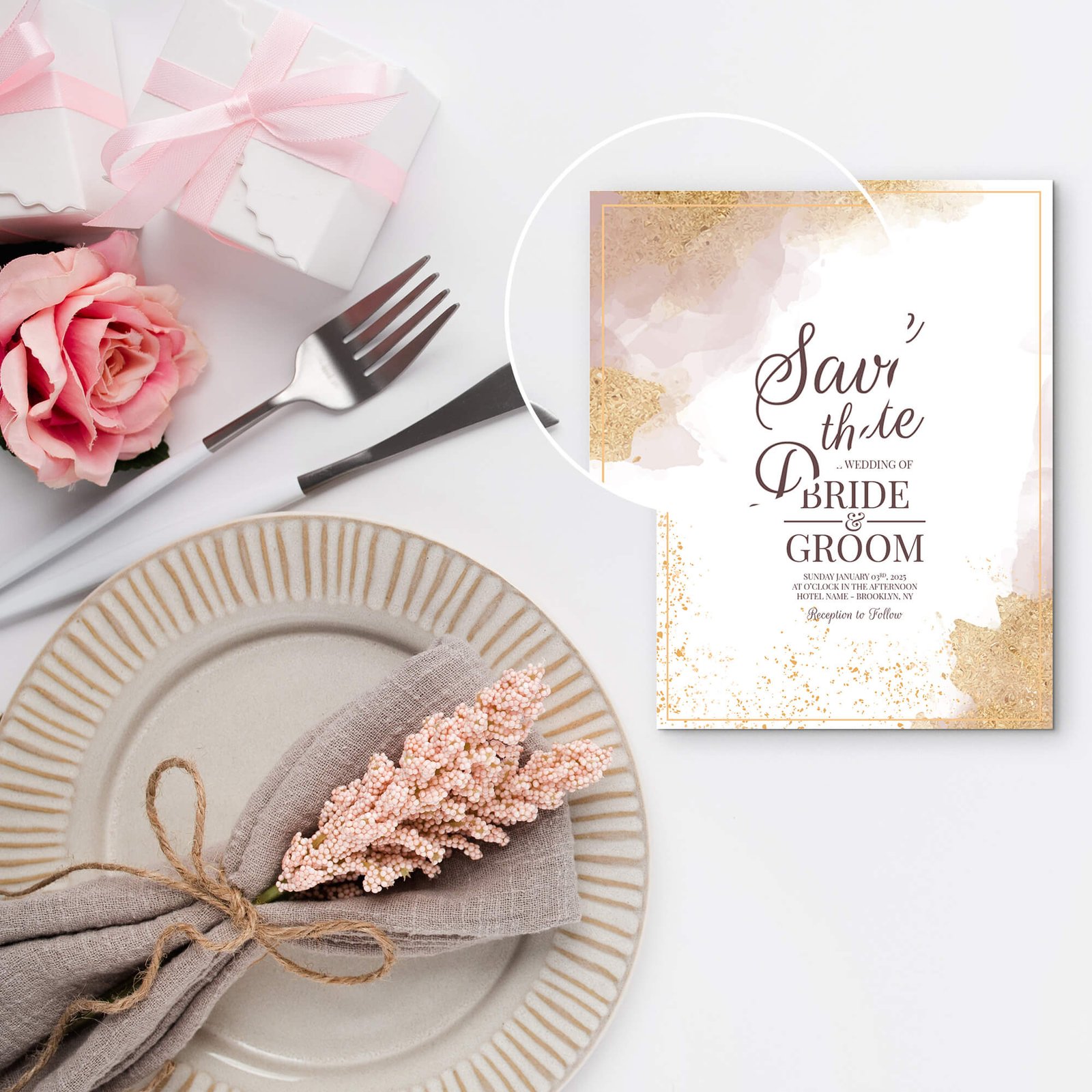 Close Up Of a Free Wedding Table Mockup PSD Template
