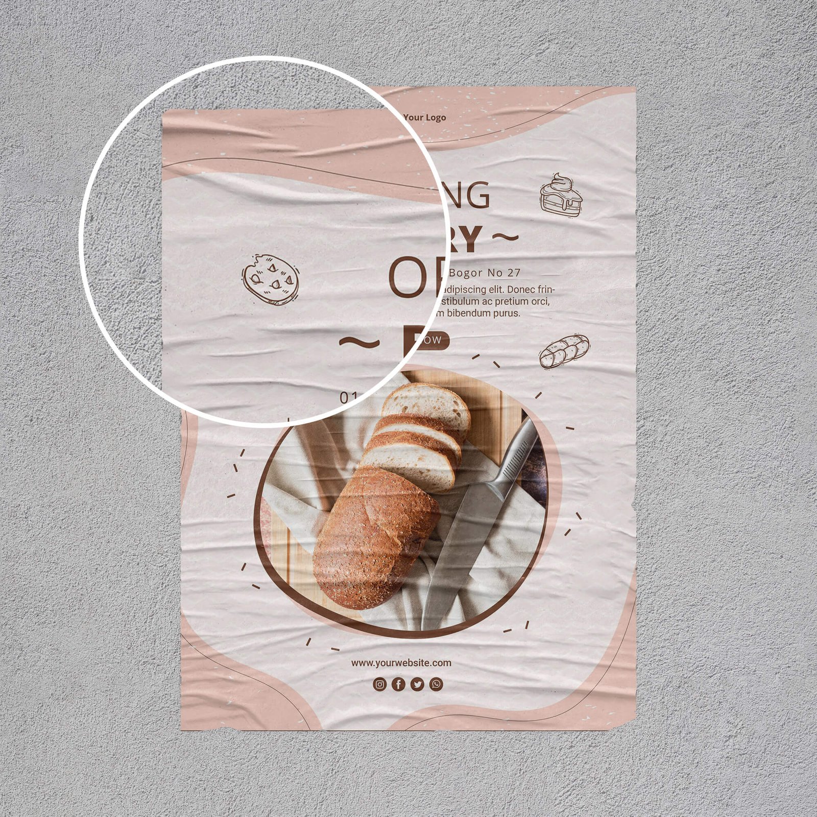 Close Up Of a Free Wrinkled Paper Mockup PSD Template