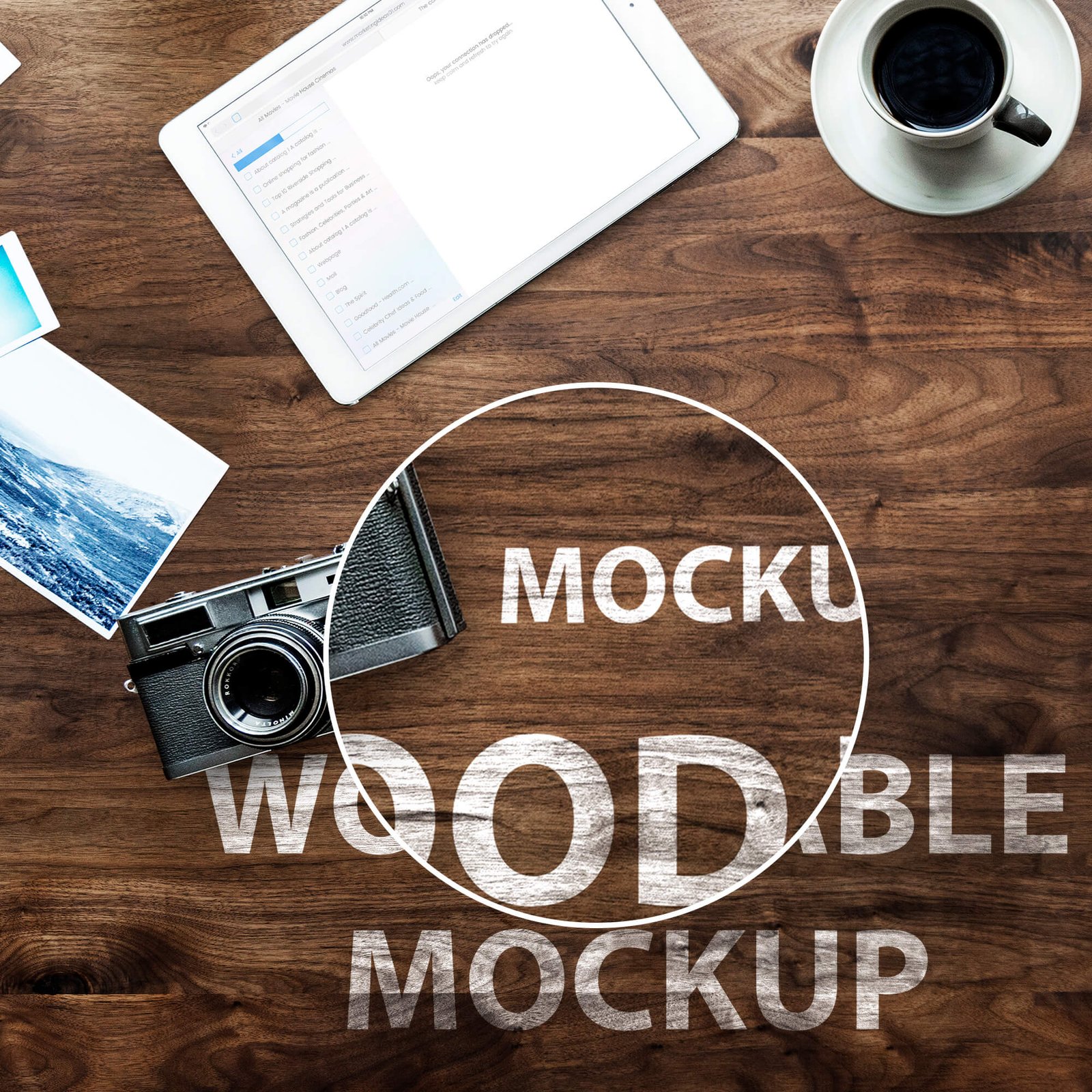 Close Up of a Free Wood Table Mockup PSD Template