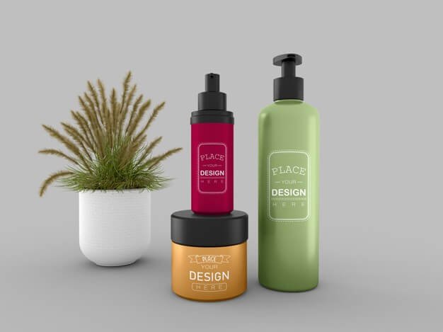 Cosmetic cream container and bottle mockup for cream, lotion, serum, skincare blank bottle packaging. Free Psd