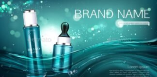 Cosmetics Bottles Mock Up Banner. Lotion and Serum