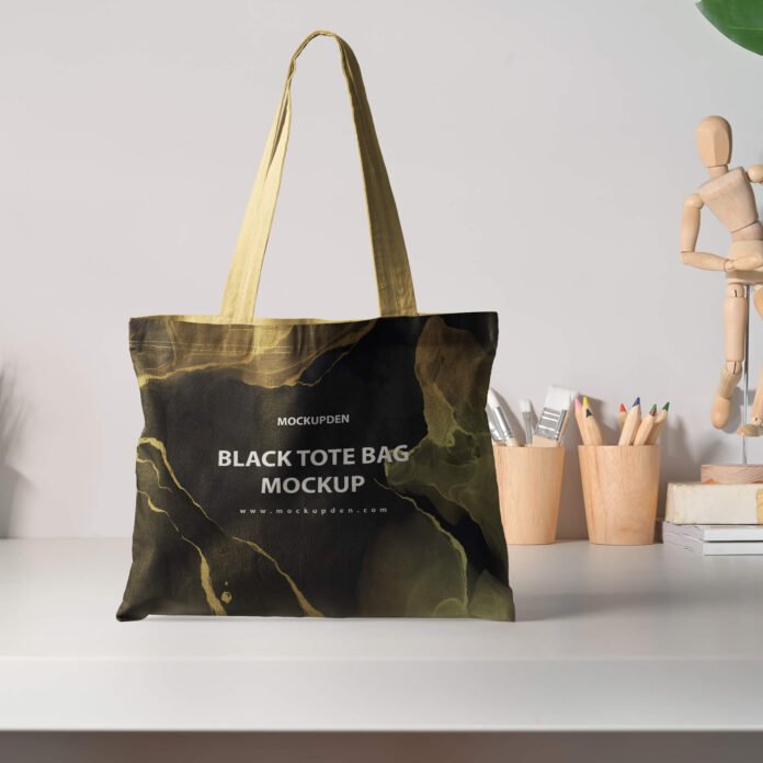 Download Free Black Tote Bag Mockup PSD Template - Mockup Den