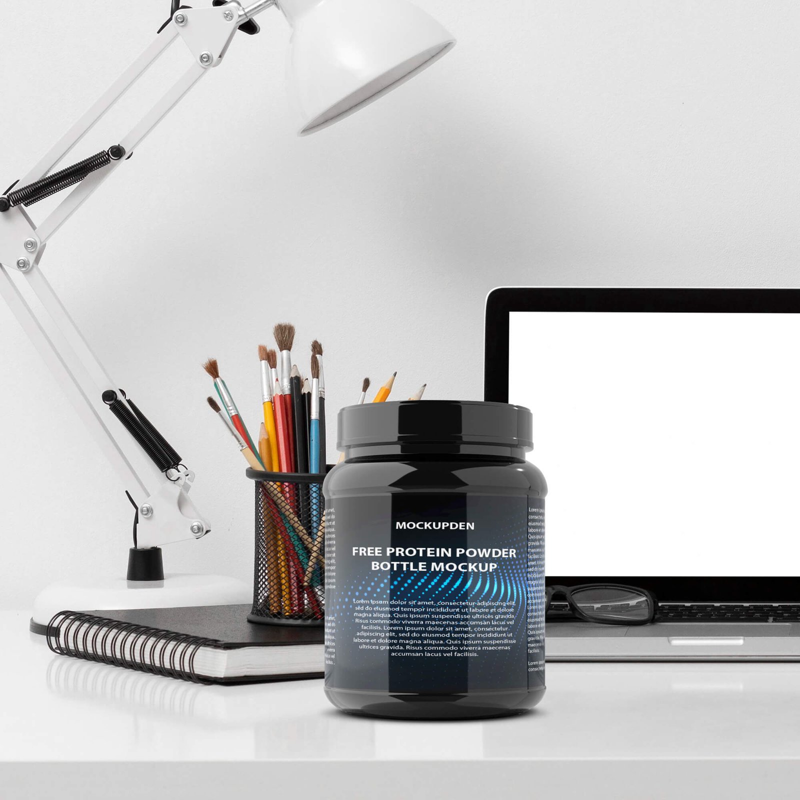 Free Protein Powder Bottle Mockup PSD Template