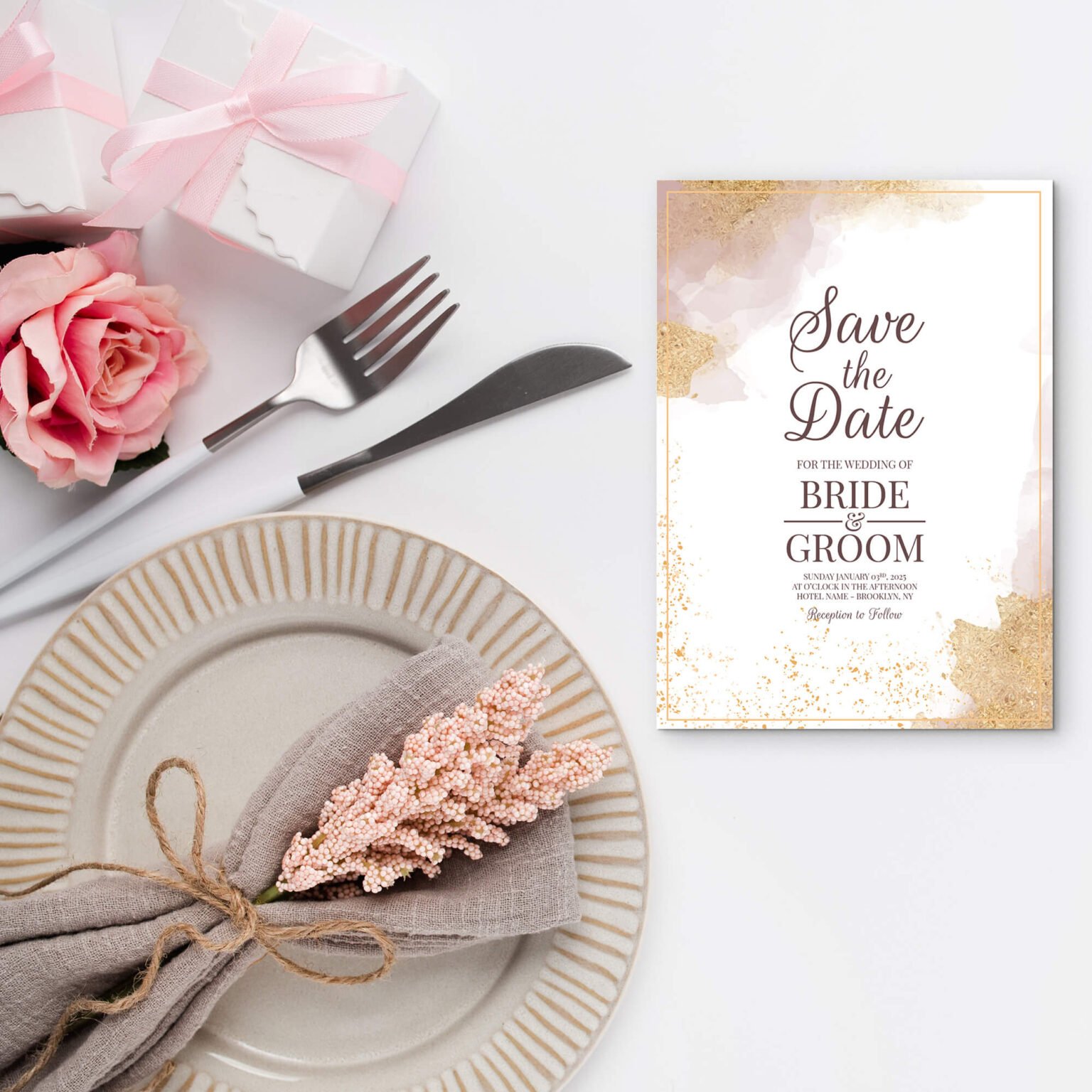 Download Free Wedding Table Mockup PSD Template - Mockup Den