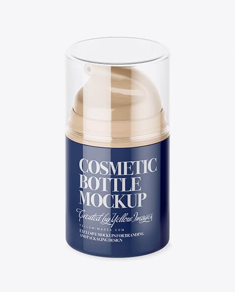 Glossy Cream Bottle Mockup with Pump - Halfside View