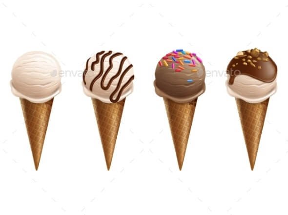 Ice Cream Scoops in Wafer Cone