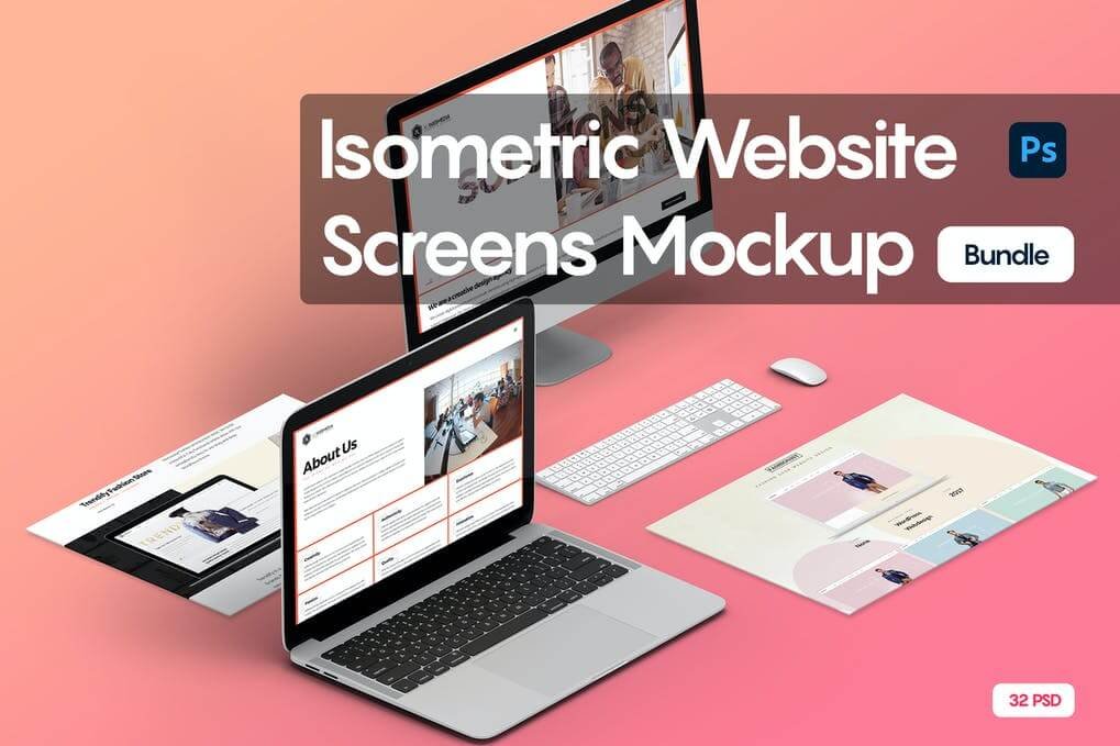 Isometric Website Screens Mockup Bundle