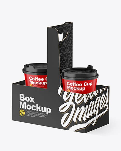 Matte Coffee Cups in Paper Holder Mockup
