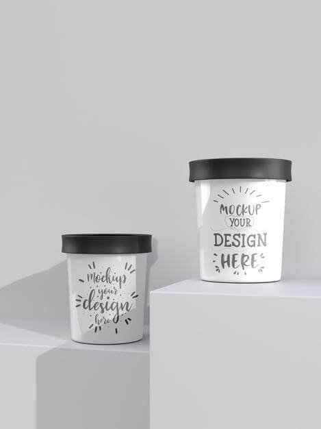 Mockup cup ice cream. packaging template mockup for ice cream, yogurt, pudding, snack, sweets, dessert Free Psd