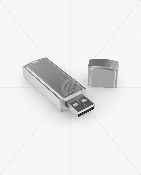 Opened Metallic USB Flash Drive Mockup - Half-Side (High Angle)