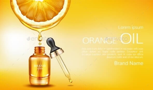 Orange Oil Cosmetics Bottle with Pipette Ad Banner