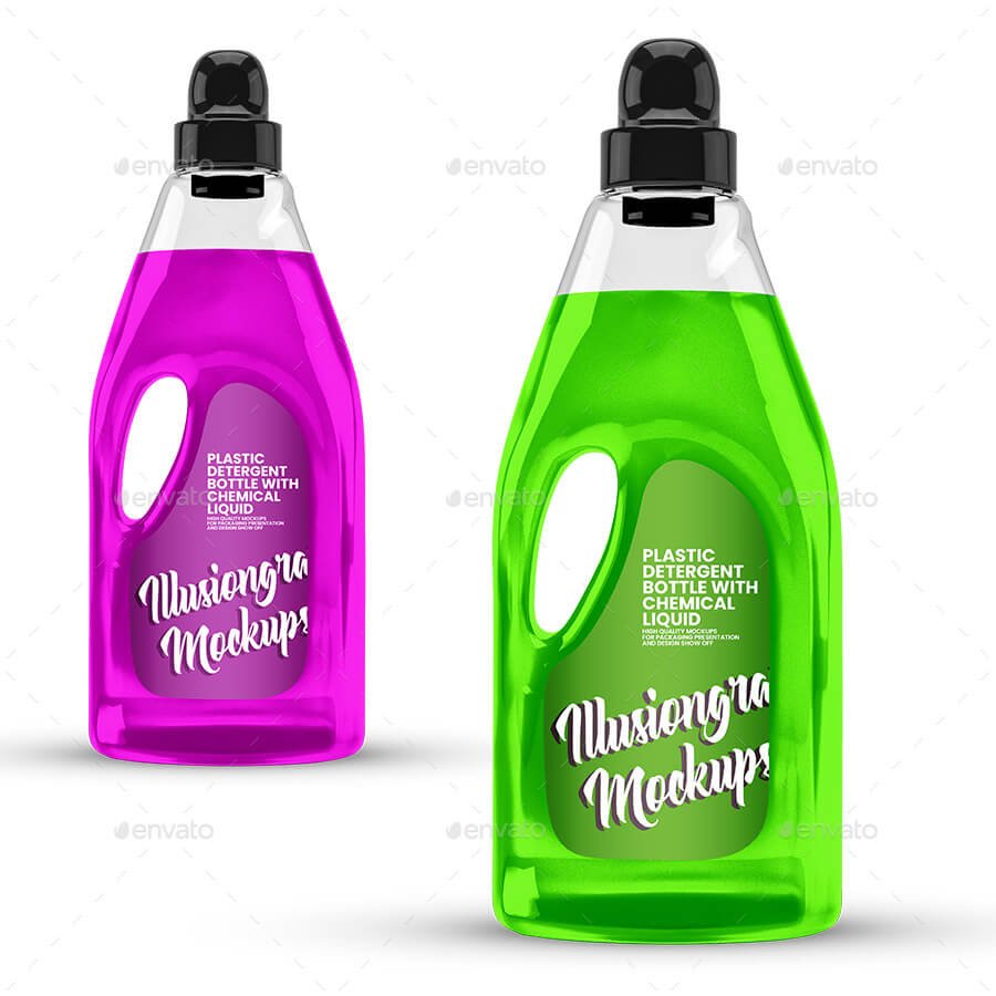 Plastic Detergent Bottle with Chemical Liquid Mockup