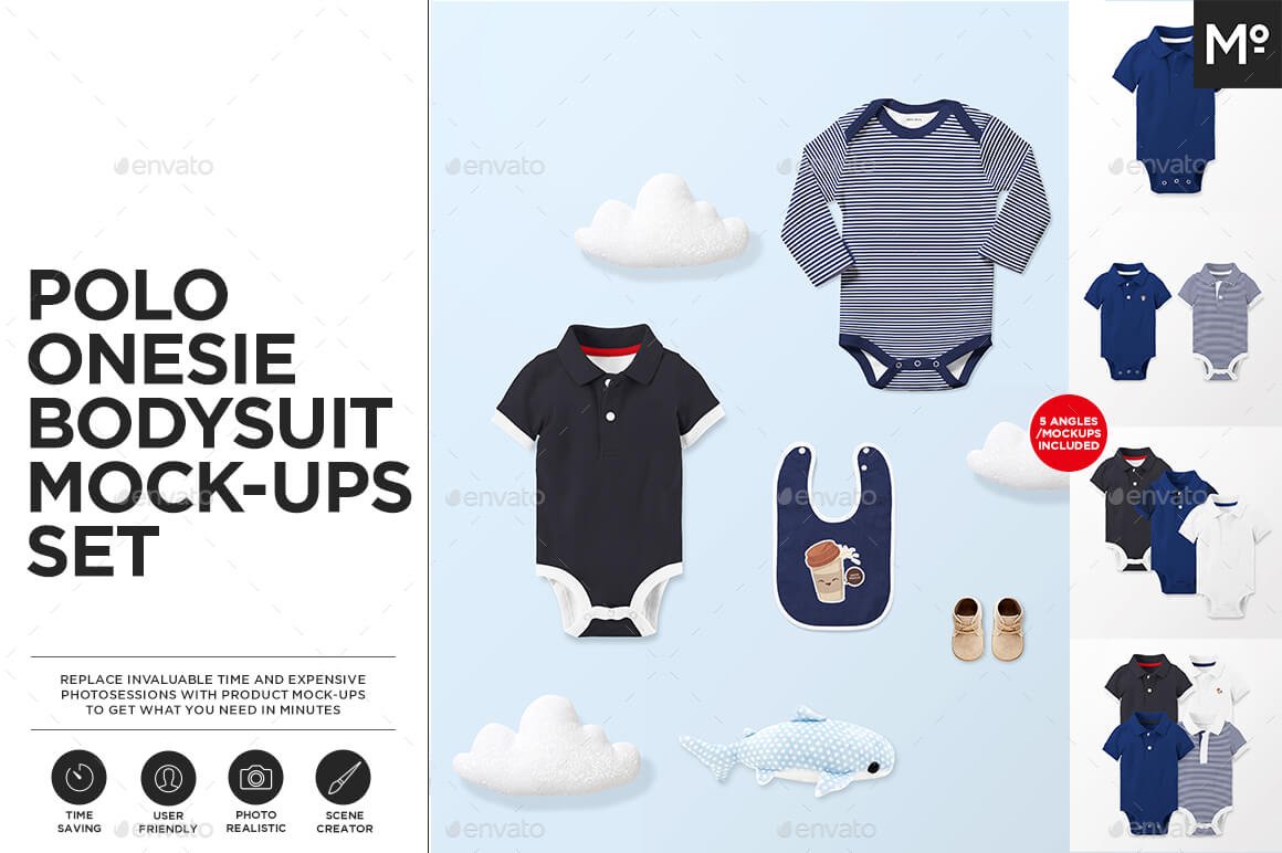 Polo Onesie Bodysuit Growsuit Mock-ups Set