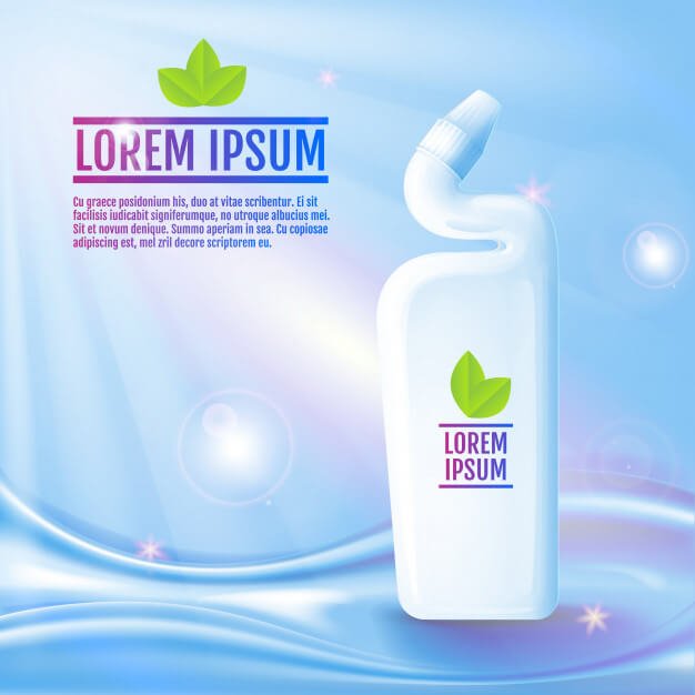 Toilet cleaner, liquid detergent in realistic white bottle mockup. Free Vector