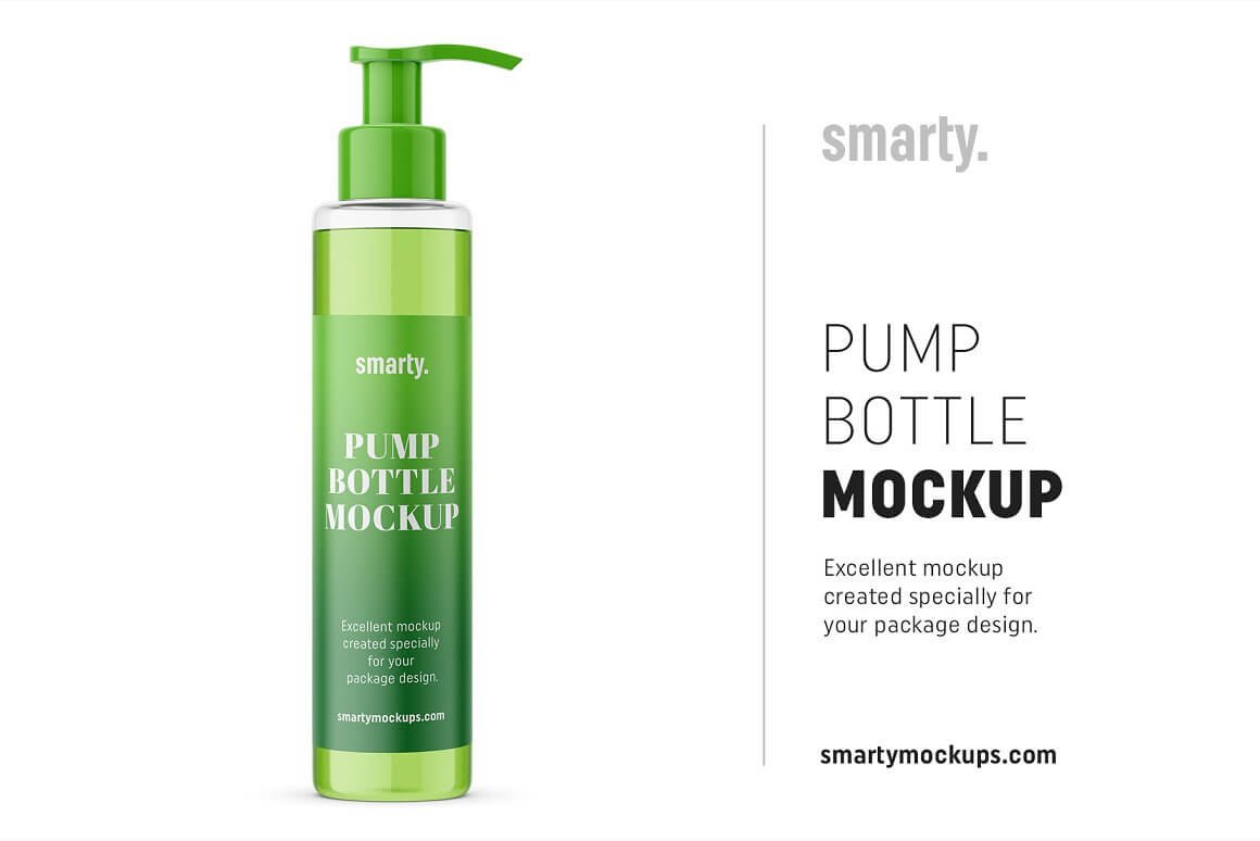 Transparent bottle with pump mockup