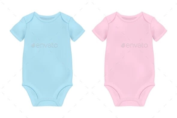 Vector Realistic Blue and Pink Blank Baby Bodysuit