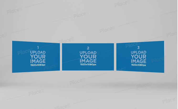 Website Screen Mockup Featuring Three Screens Floating in a Semicircle
