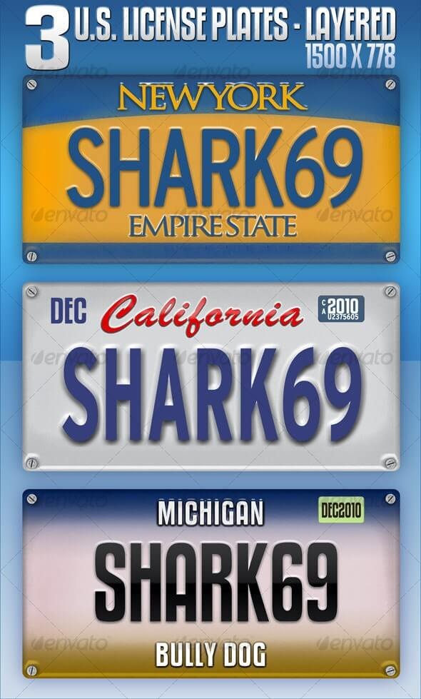 3 U.S. License Plates - Layered