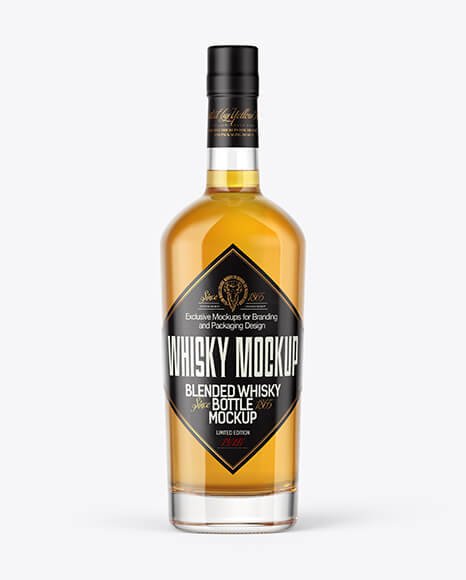 Clear Glass Bottle with Whiskey Mockup