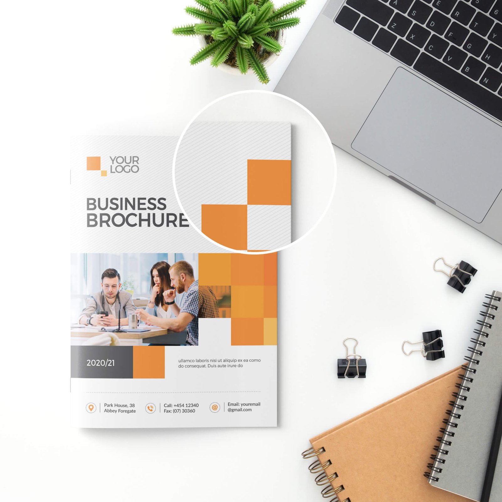 Close Up Of a Free Brochure Cover Mockup PSD Template