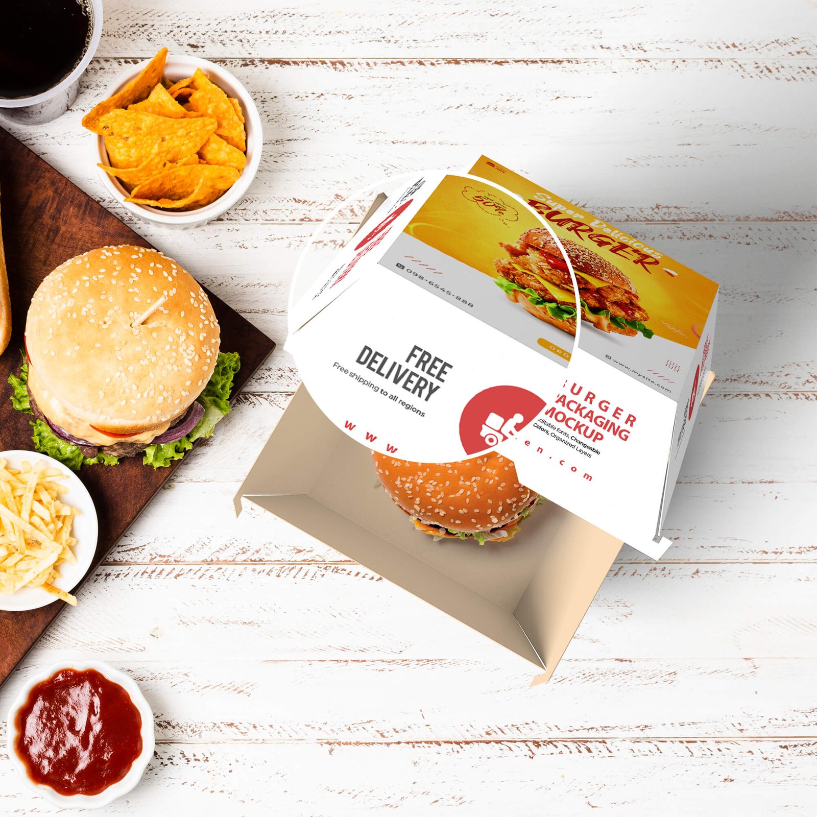 Close Up Of a Free Burger Packaging Mockup PSD Template (1)