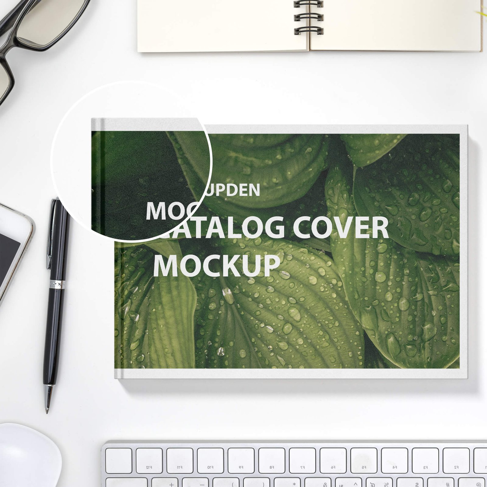Close Up Of a Free Catalog Cover Mockup PSD Template