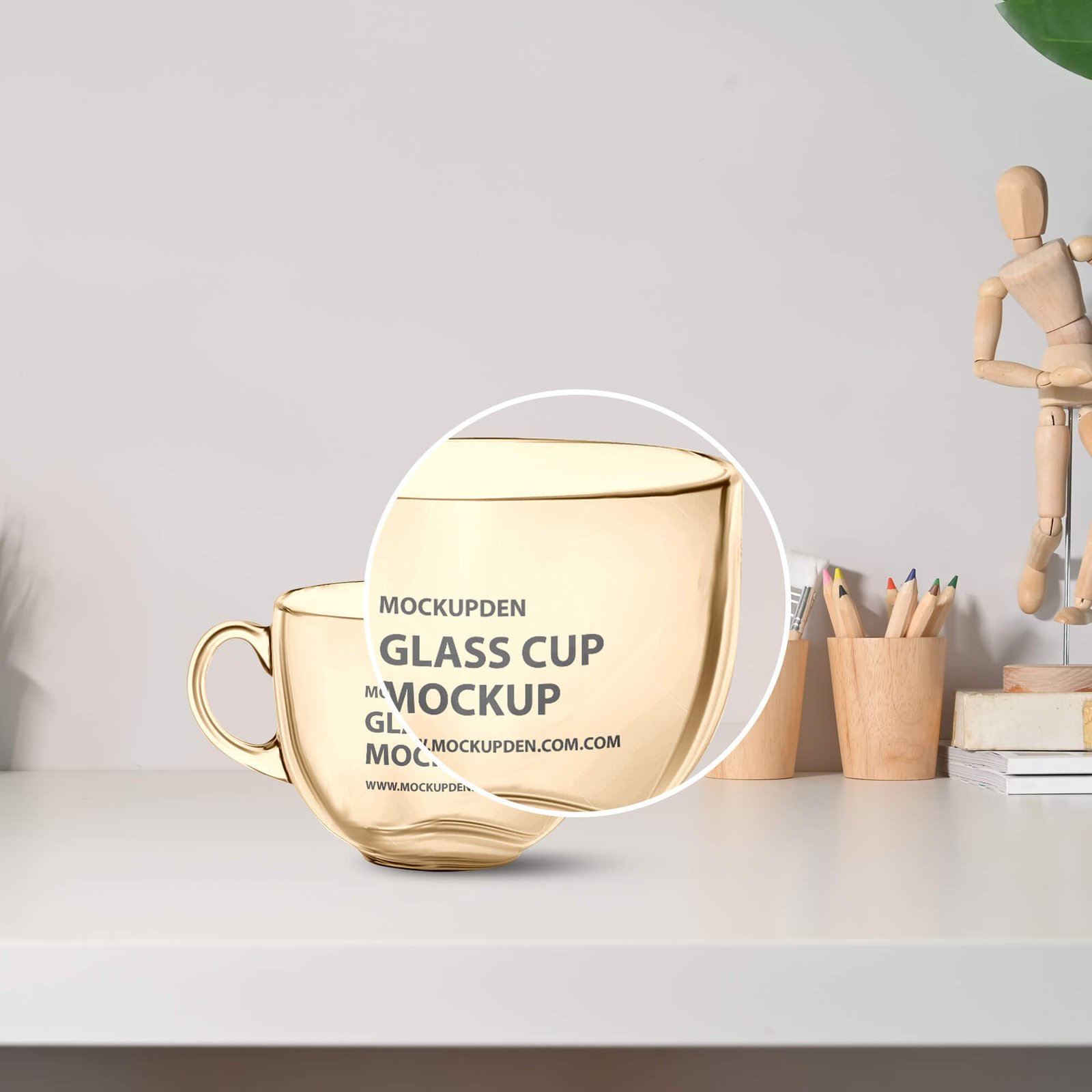 Close Up Of a Free Glass Cup Mockup PSD Template