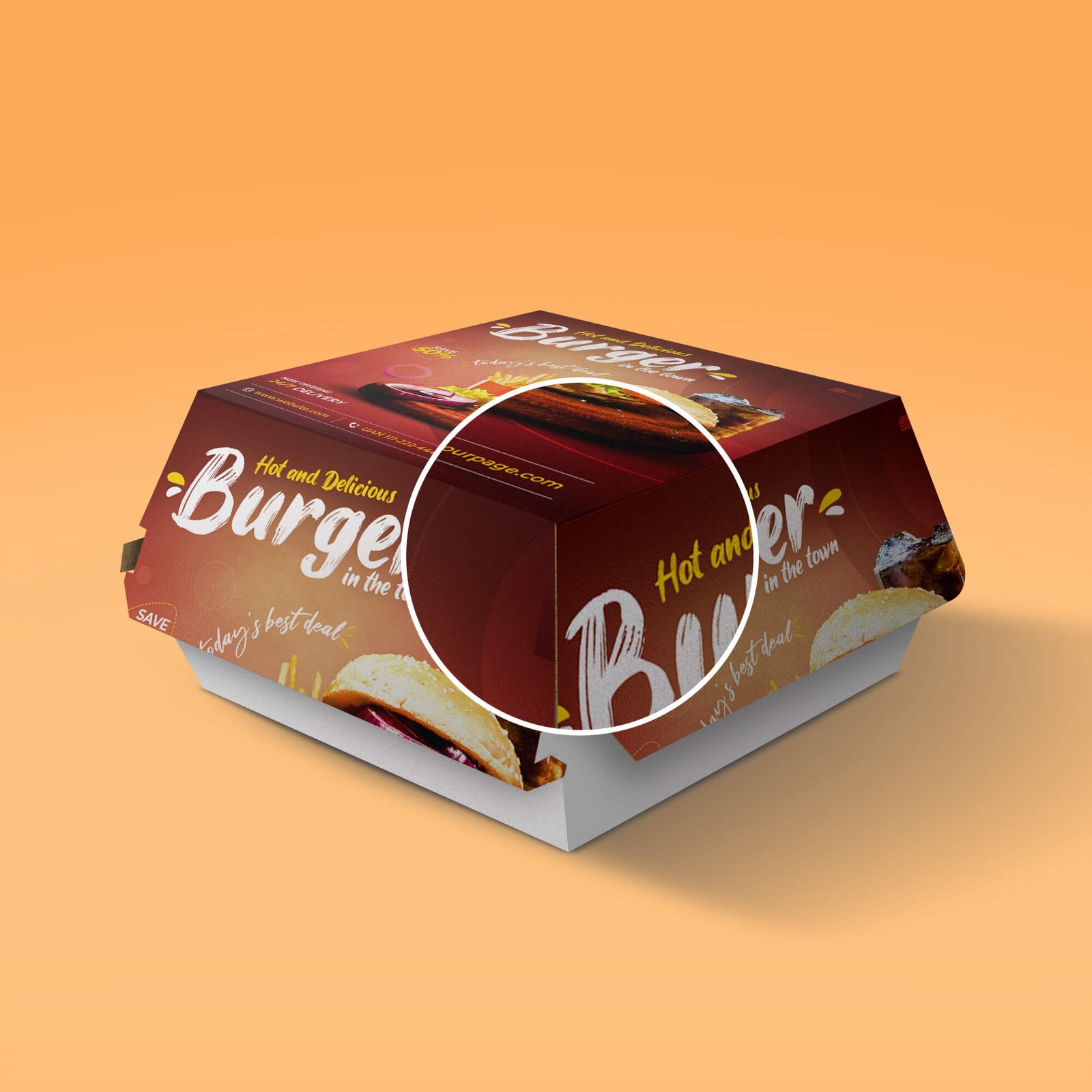 Close Up Of a Free Hamburger Box Mockup PSD Template