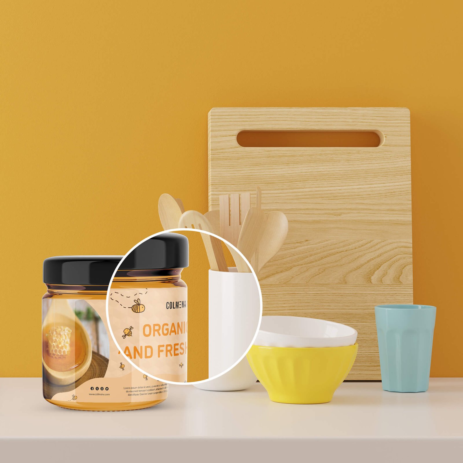 Close Up Of a Free Honey Packaging Mockup PSD Template