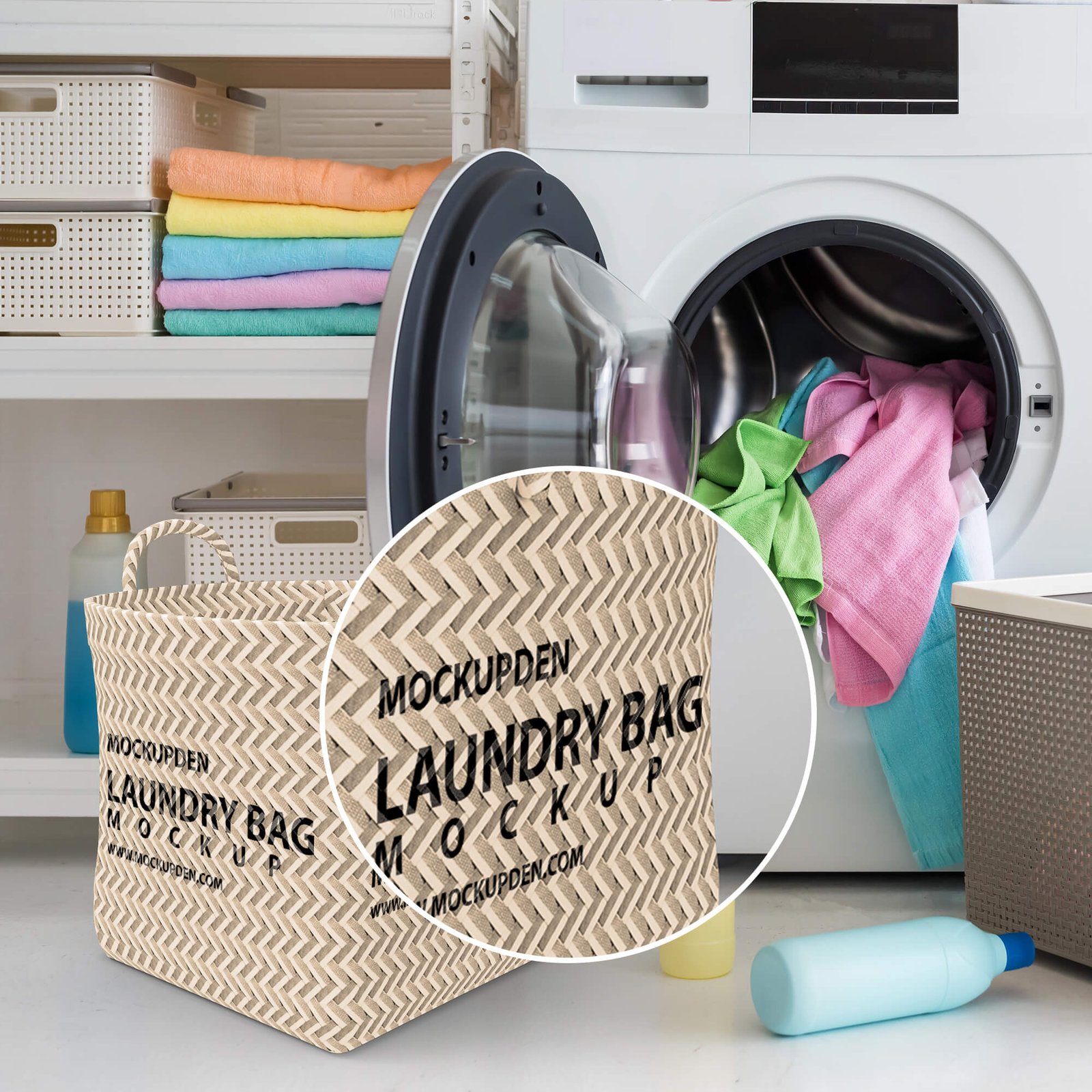 Close Up Of a Free Laundry Bag Mockup PSD Template