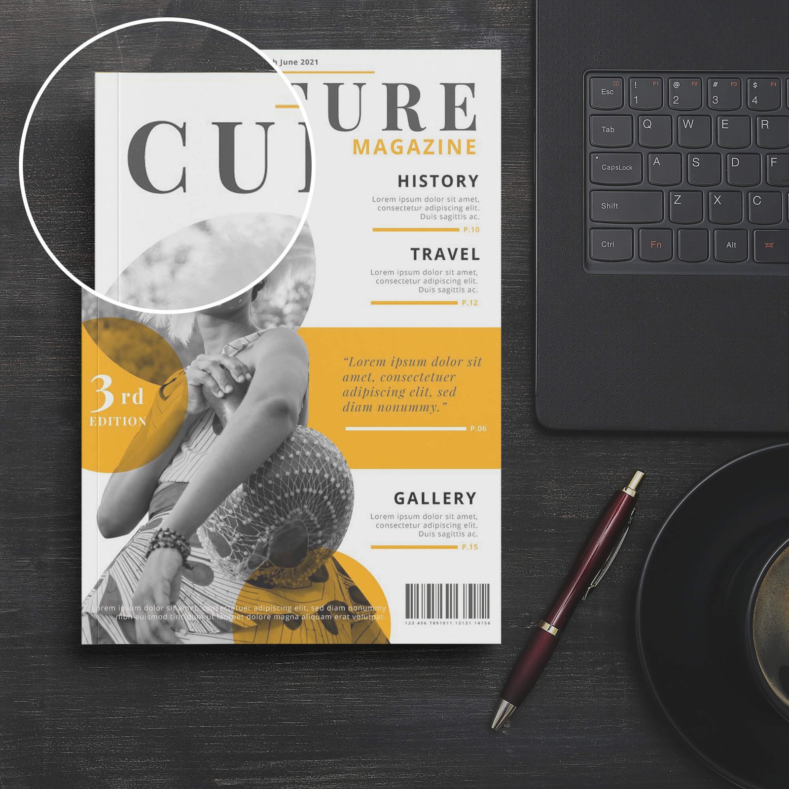 Close Up Of a Free Magazine Cover Mockup PSD Template