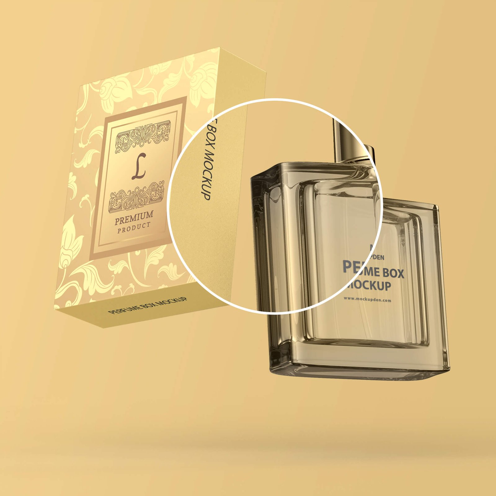 Close Up Of a Free Perfume Box Mockup PSD Template
