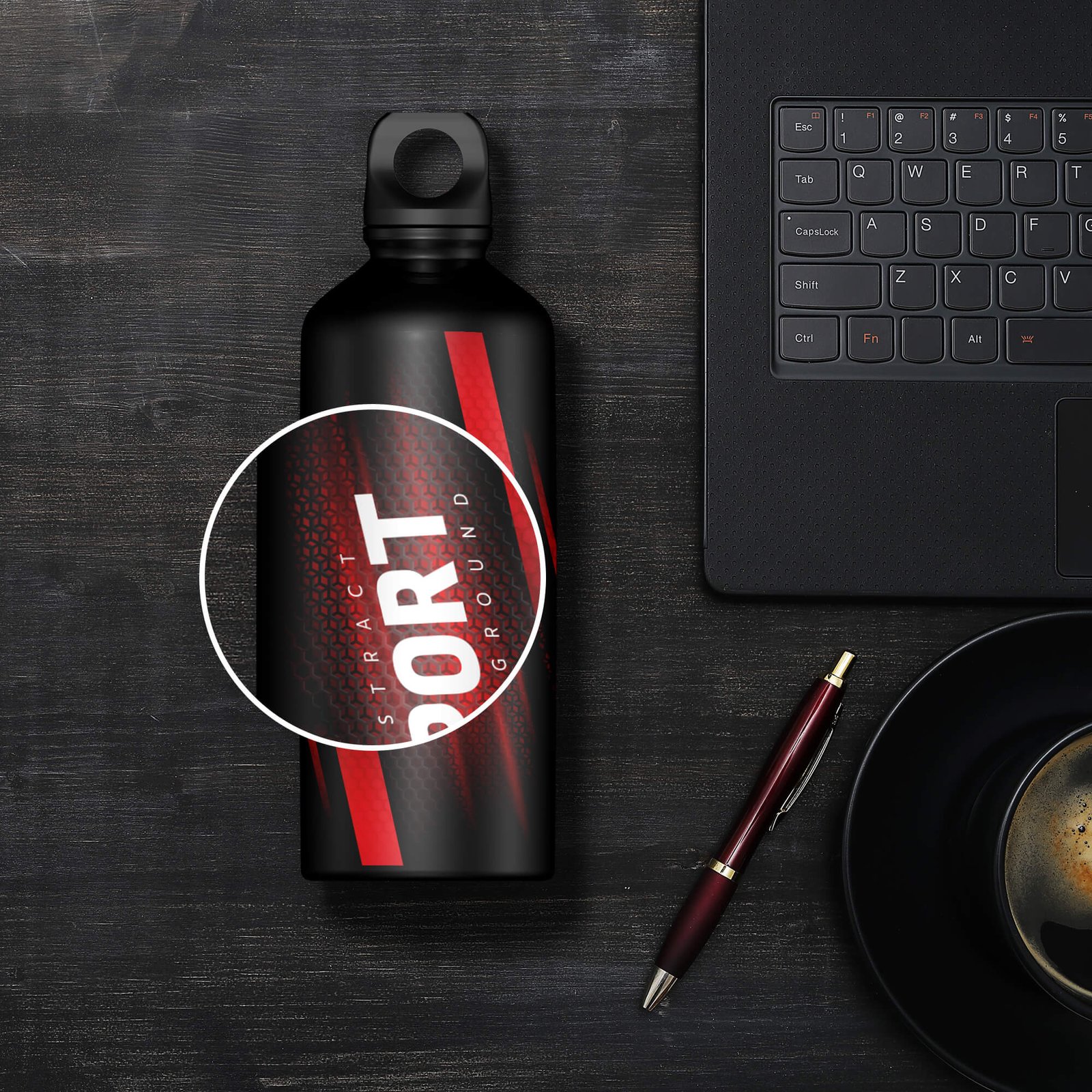 Close Up Of a Free Sports Bottle Mockup PSD Template