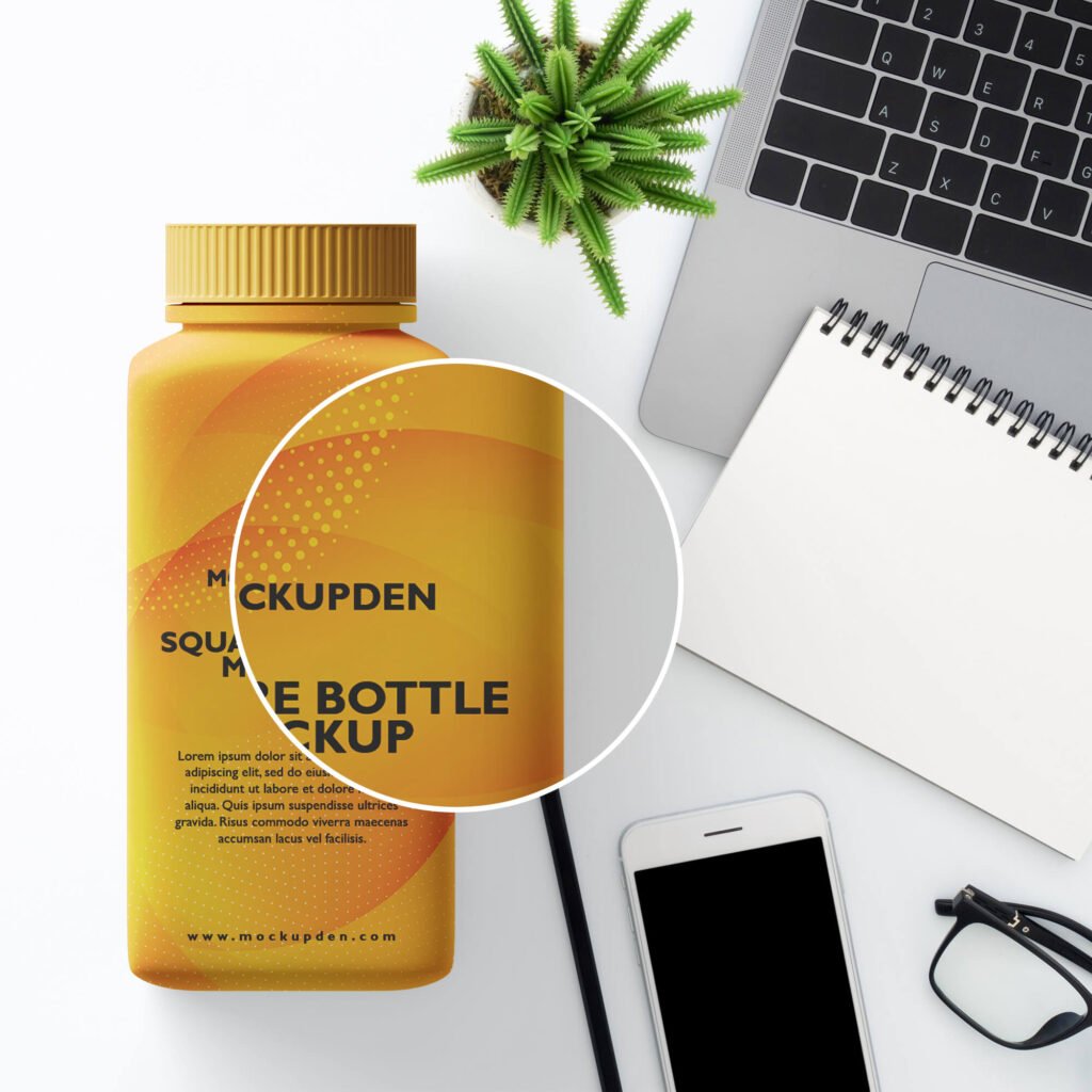 Download Free Square Bottle Mockup PSD Template - Mockup Den