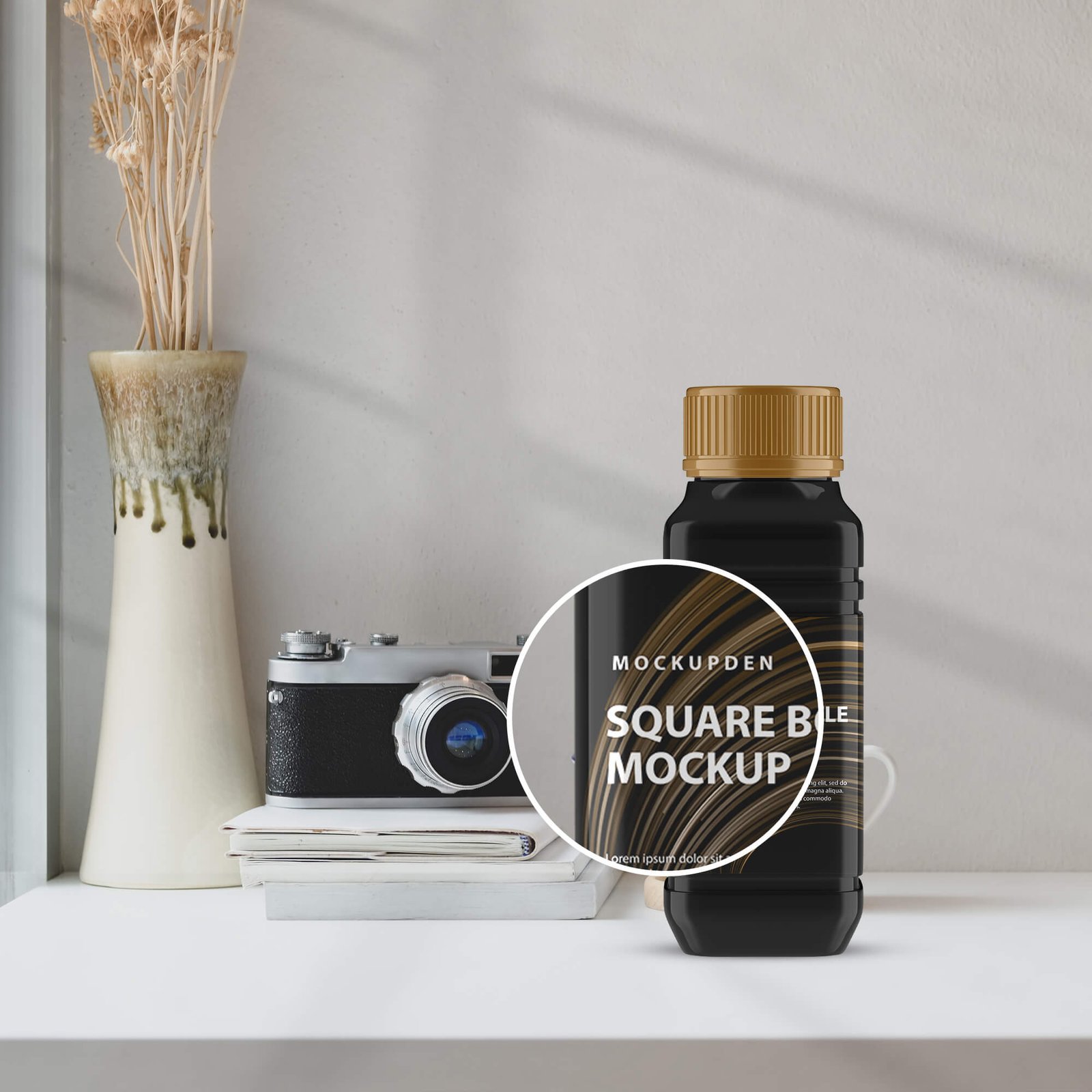 Close Up Of a Free Square Bottle Mockup PSD Template