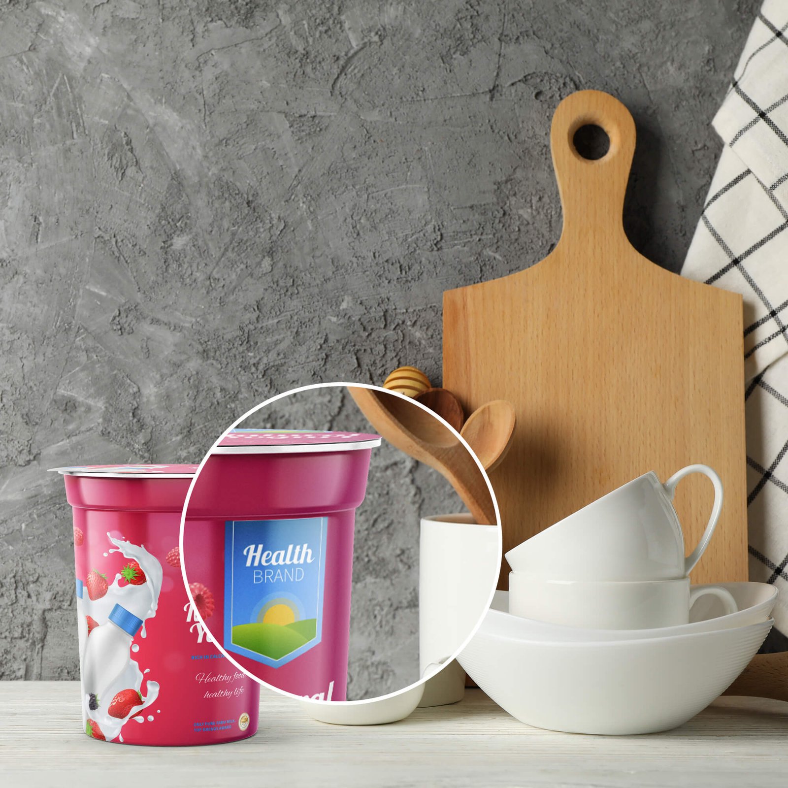 Close Up Of a Free Yogurt Packaging Mockup PSD Template
