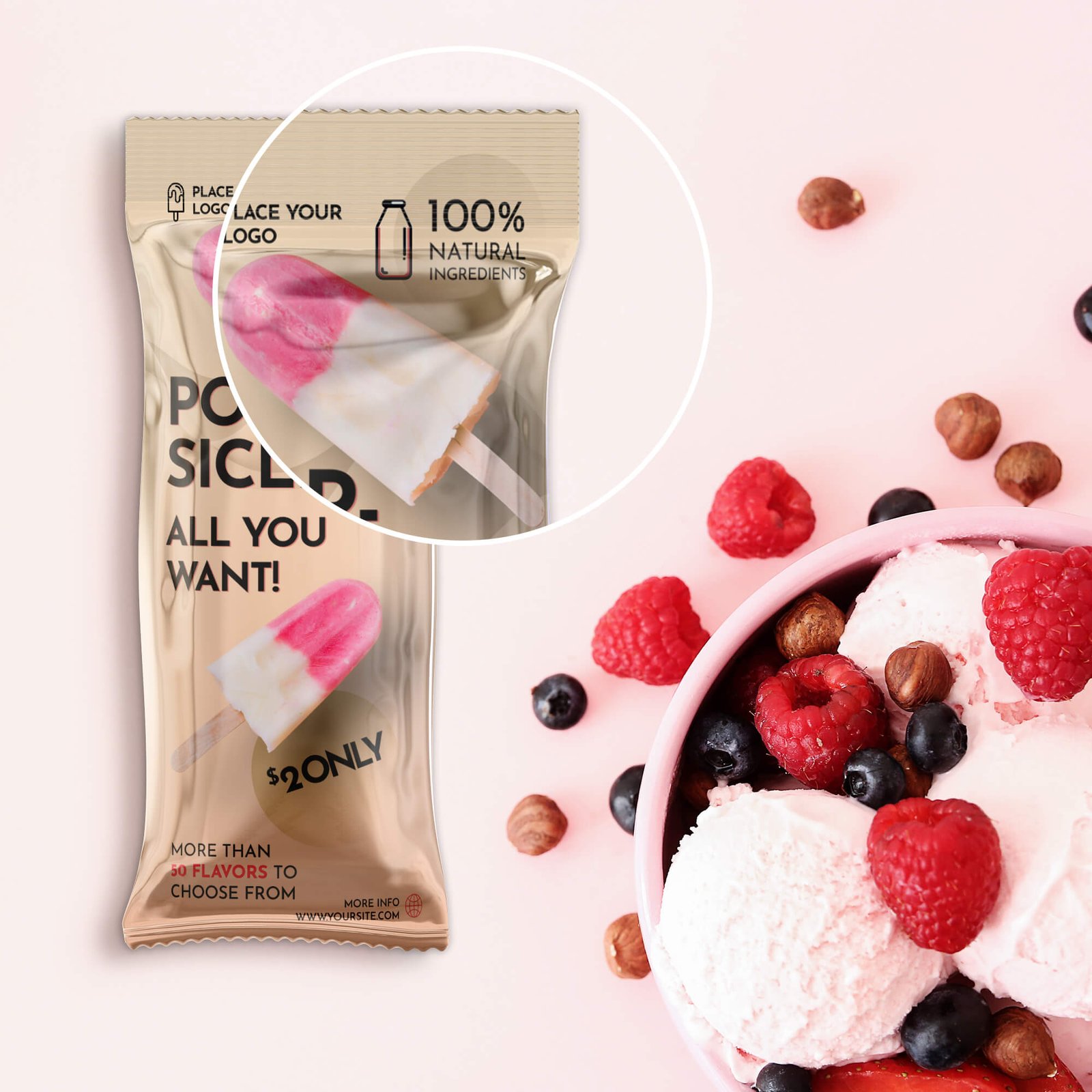Close Up of a Free Ice Cream Packaging Mockup PSD Template