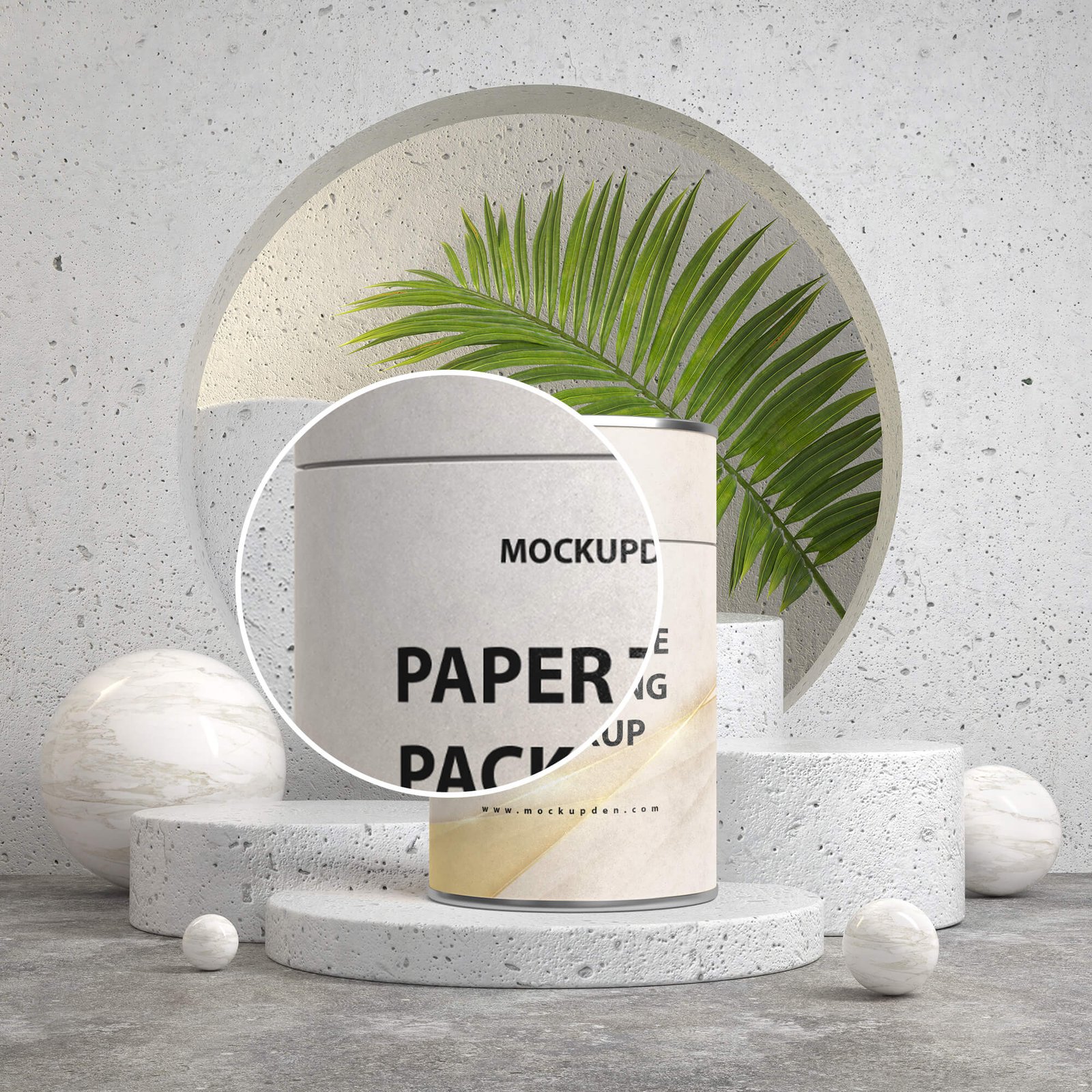 Close Up of a Free Paper Tube Packaging Mockup PSD Template