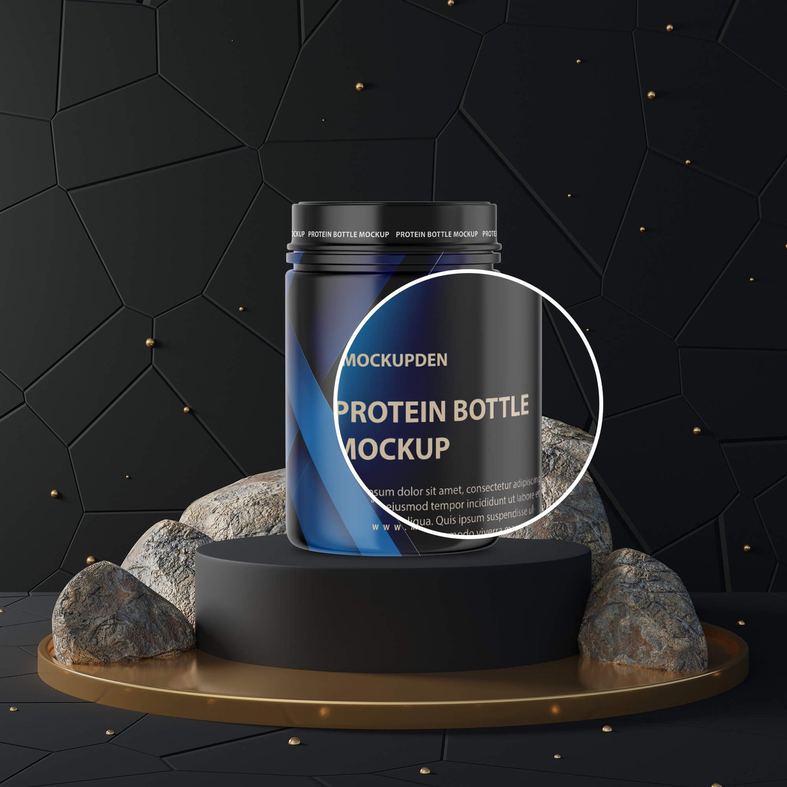 Close Up of a Free Protein Bottle Mockup PSD Template