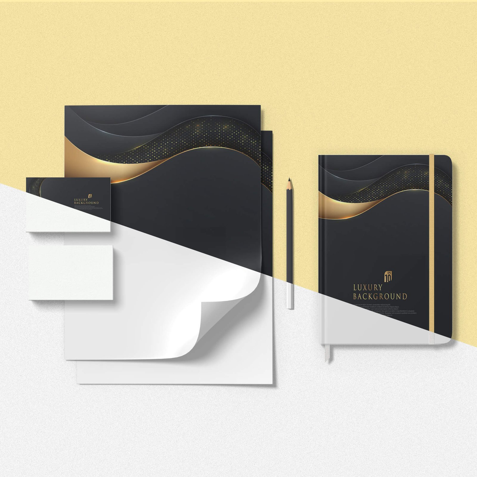 Editable Free Black Gold stationery Mockup PSD Template