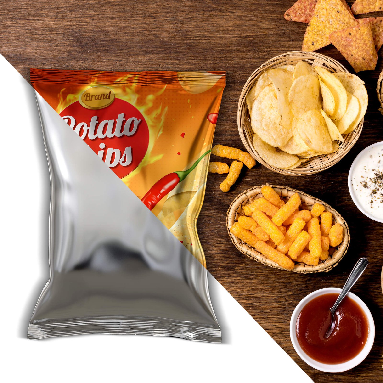 Editable Free Chips Packaging Mockup PSD Template