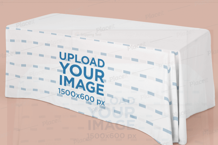 Exhibition Tablecloth Mockup Featuring a Wide Table in a Plain Background