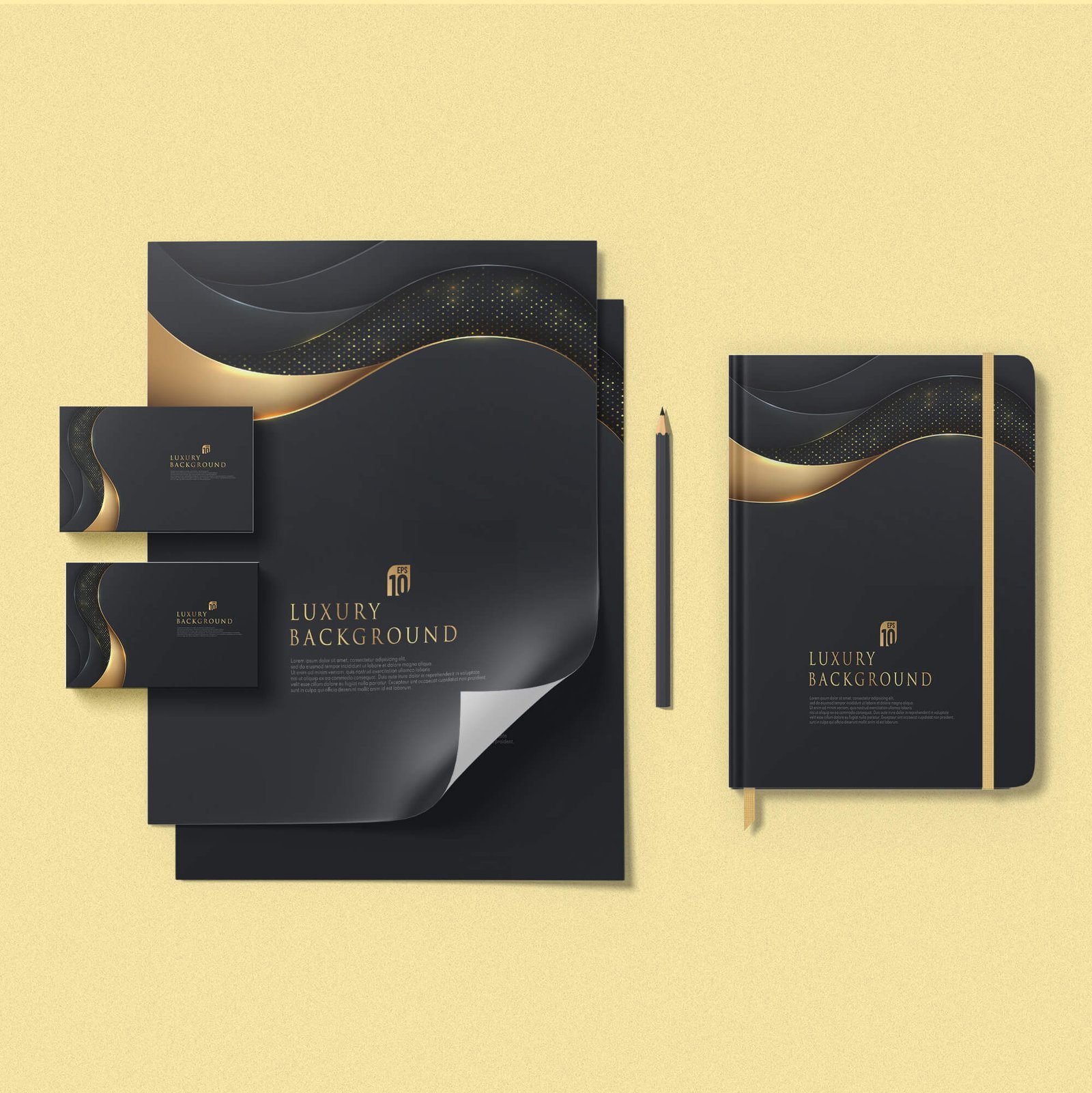 Free Black Gold Stationery Mockup PSD Template Mockup Den