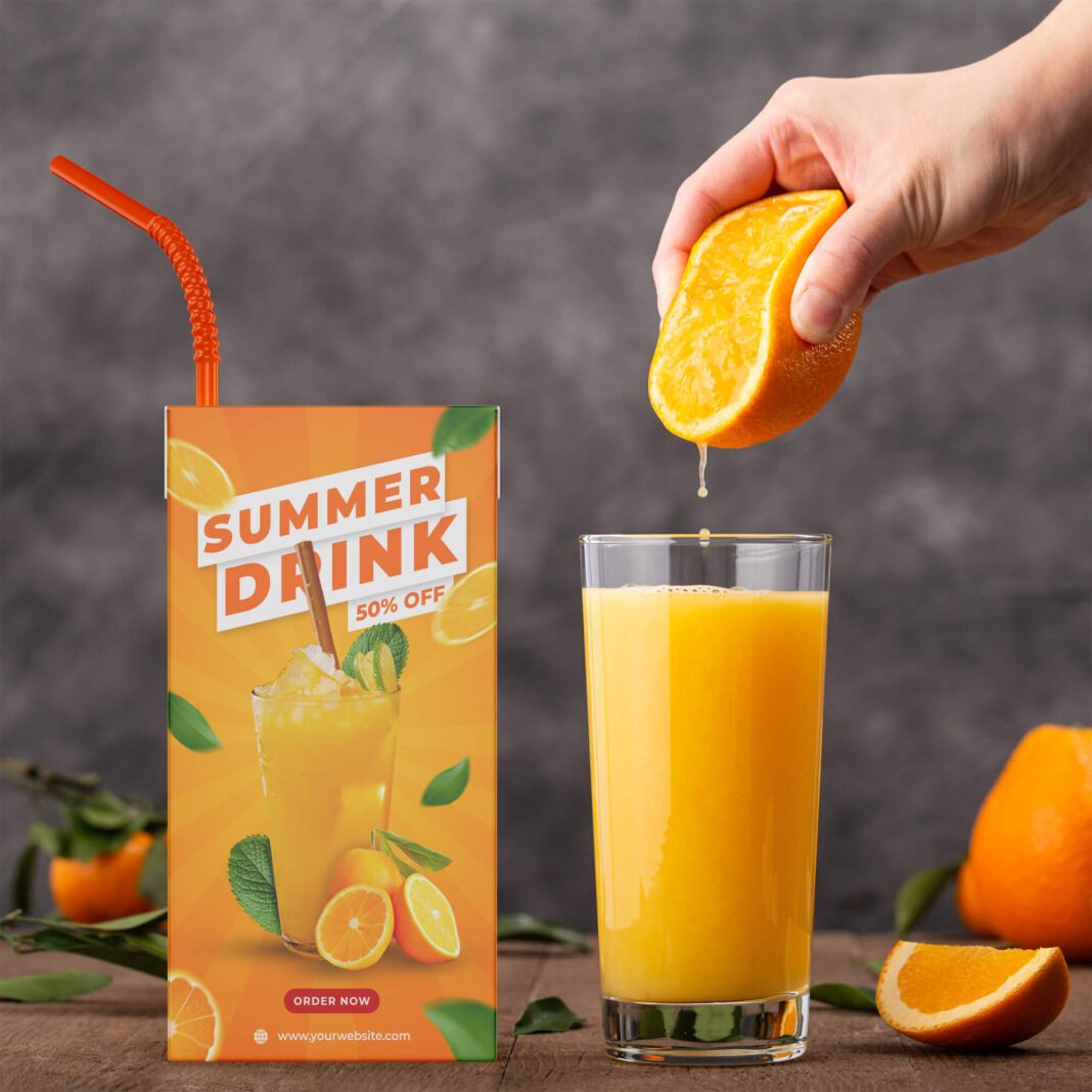 Download Free Juice Packaging Mockup PSD Template - Mockup Den