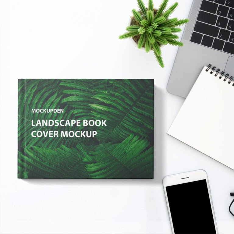 Free Landscape Book Cover Mockup PSD Template