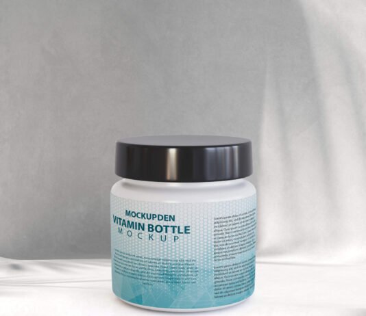 Free Vitamin Bottle Mockup PSD Template