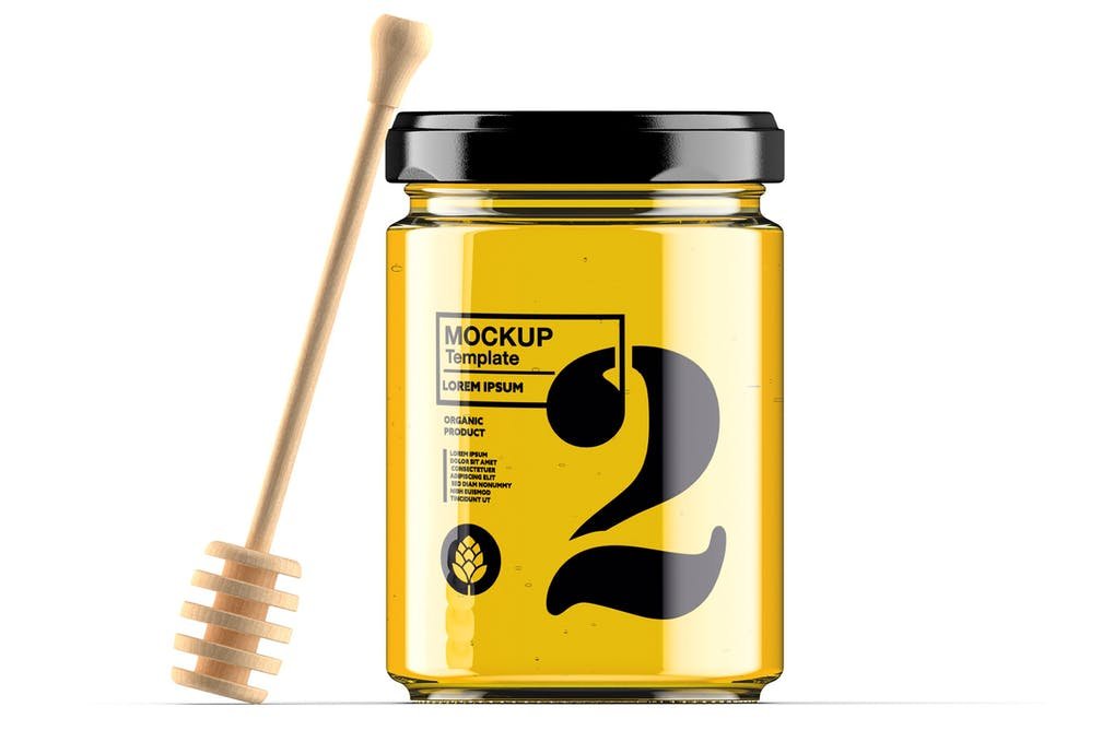 Honey Glass Jar with Spoon Mockup