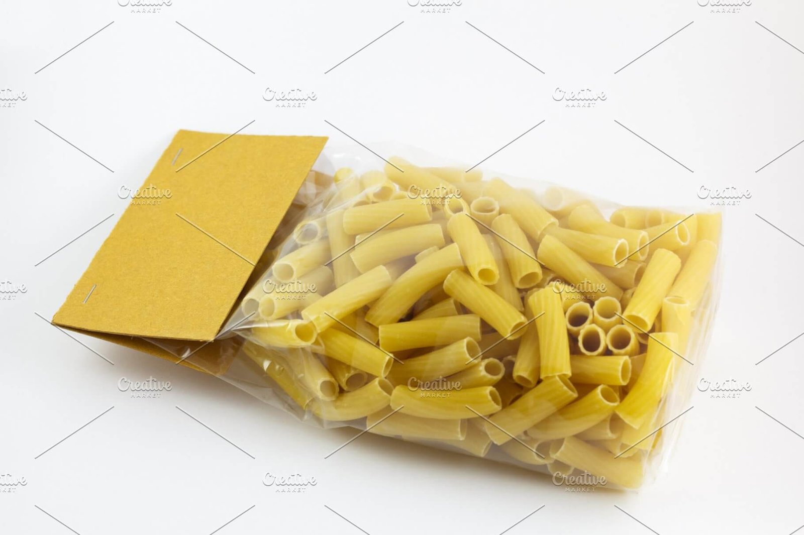 Pasta packaging containing pasta, macaroni, and package