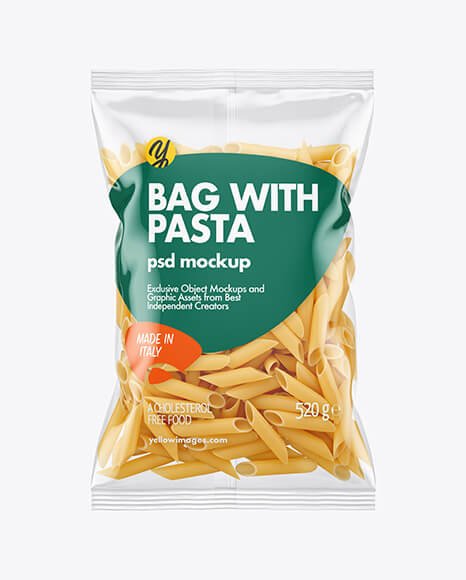 Plastic Bag With Penne Pasta Mockup